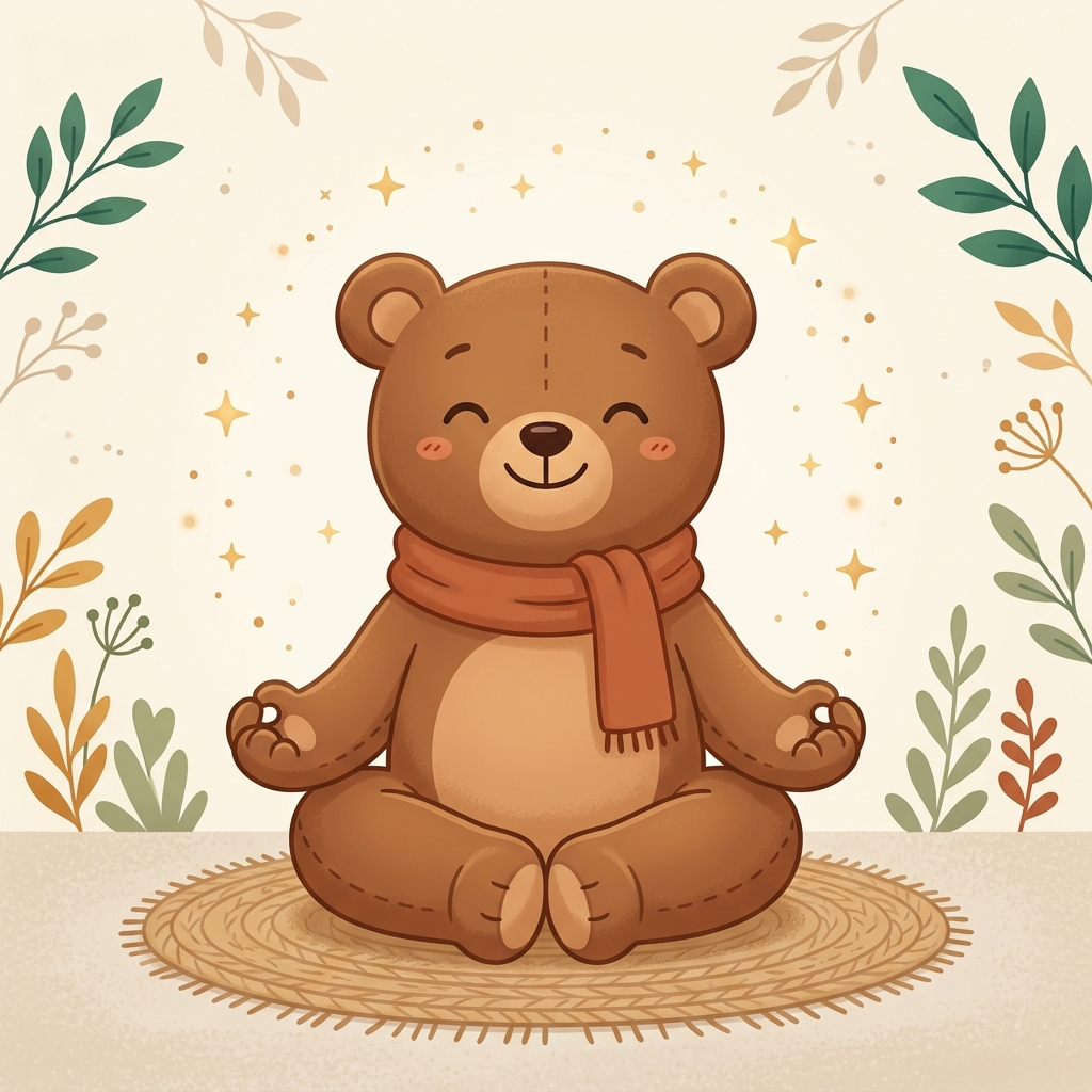 Illustration of a cute meditating bear